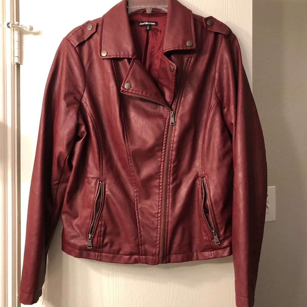 Red faux leather jacket